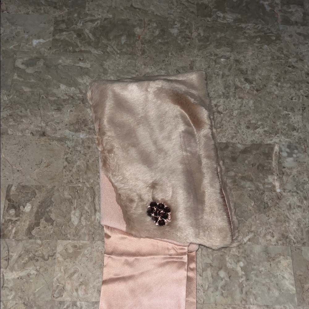 Henri Bendel Pink Faux Fur Scarf with Floral Accent